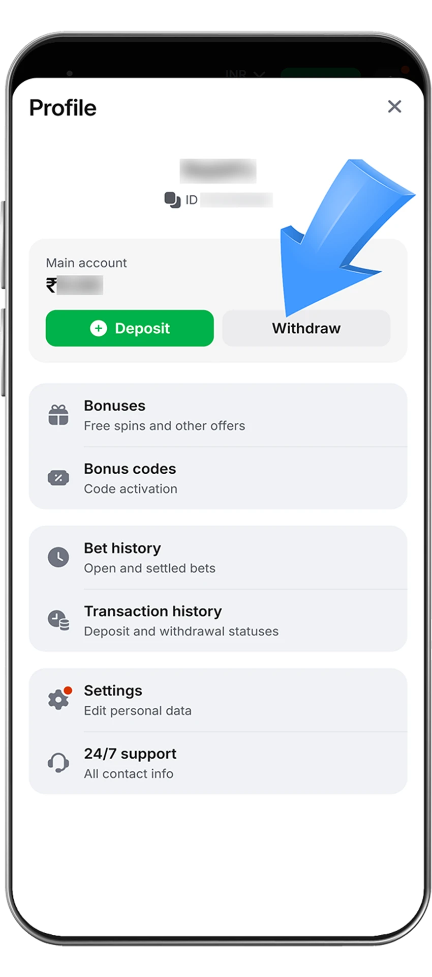 Learn how to find the withdrawal button at 1Win casino.